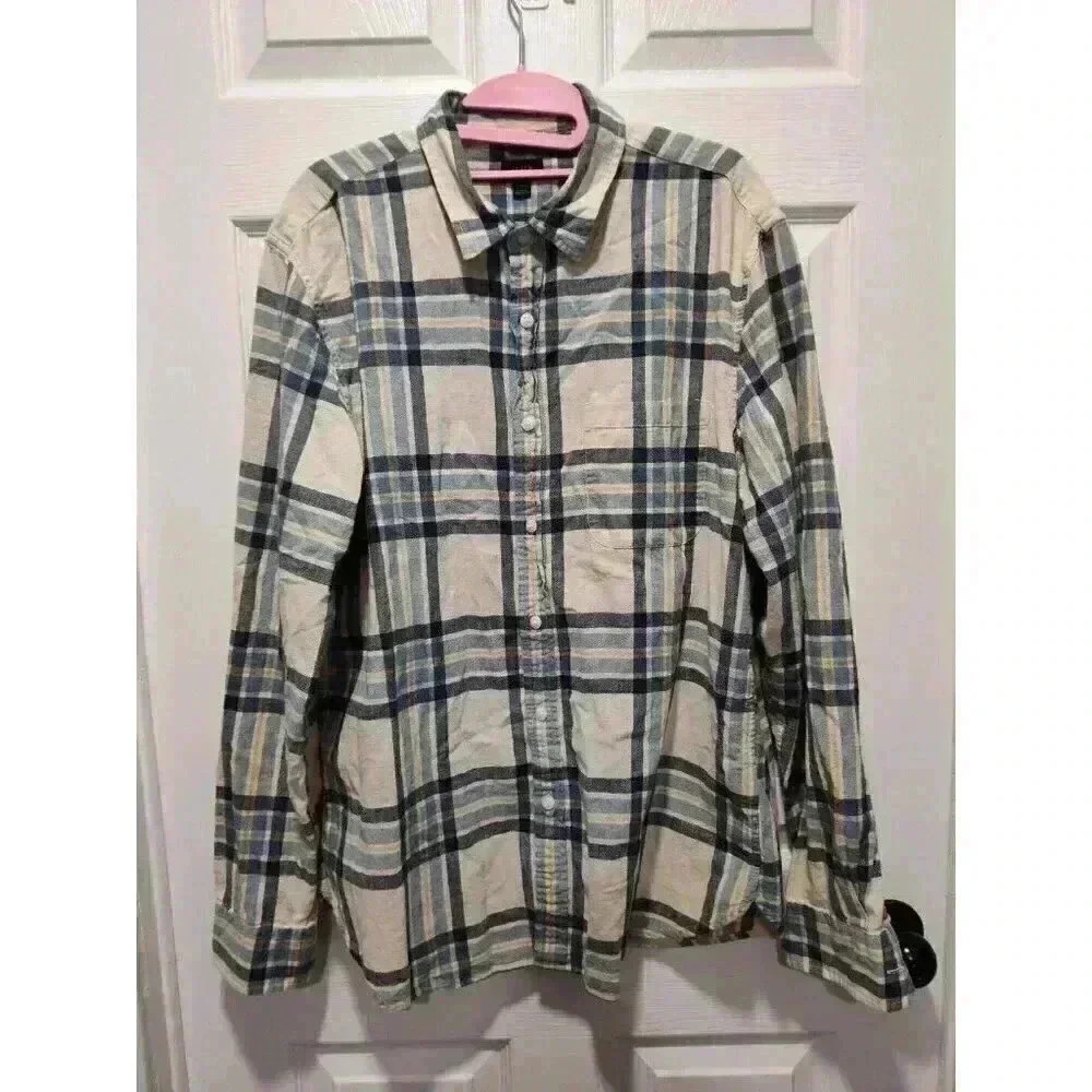 J. Crew Shirt Mens Casual Button Down in Ivory Plaid Size Large 100% Cotton Soft - Picture 3 of 9